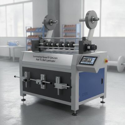 Laminating Speed 0-12mmin Roll To Roll Laminator With 2 Single And 1 Double Central Blades Trimmer Holder And Digital Control Panel
